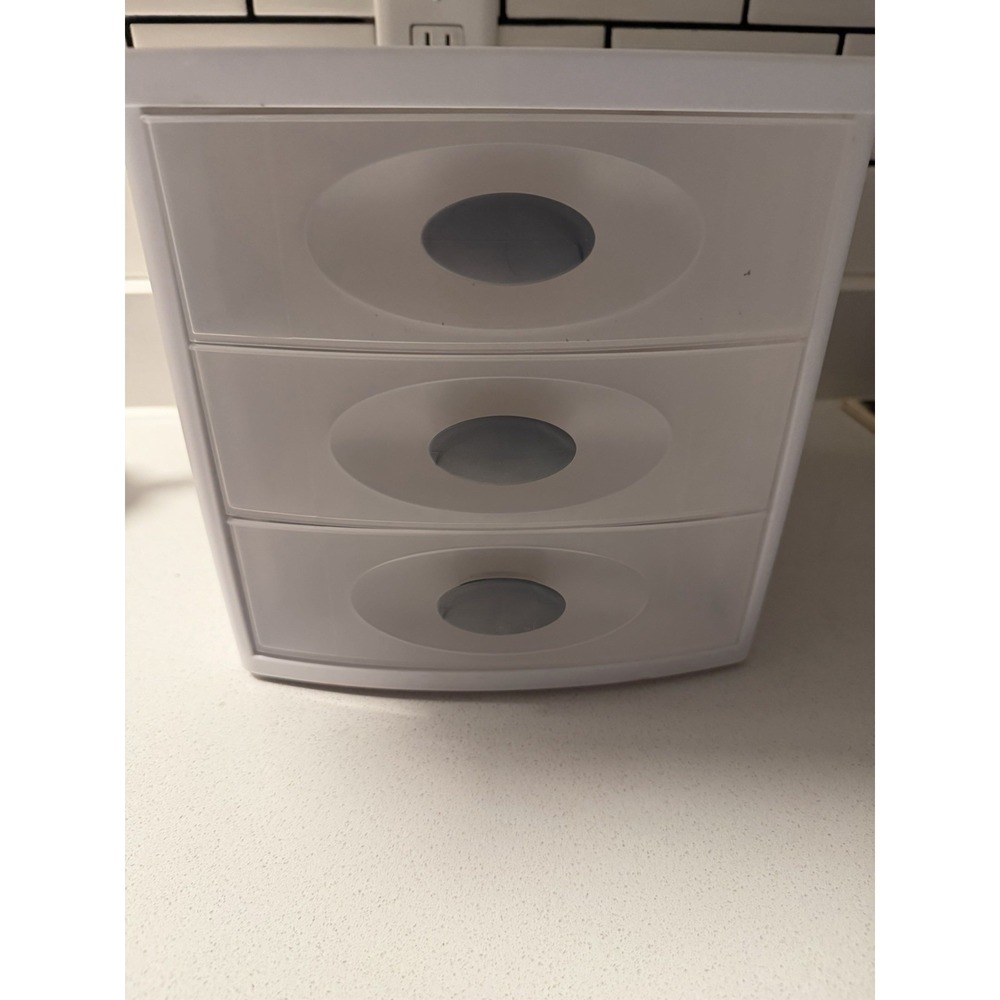 Sterilite White 3 Clear Plastic Letter-Sized Drawer Desktop Organizer w/Handles
